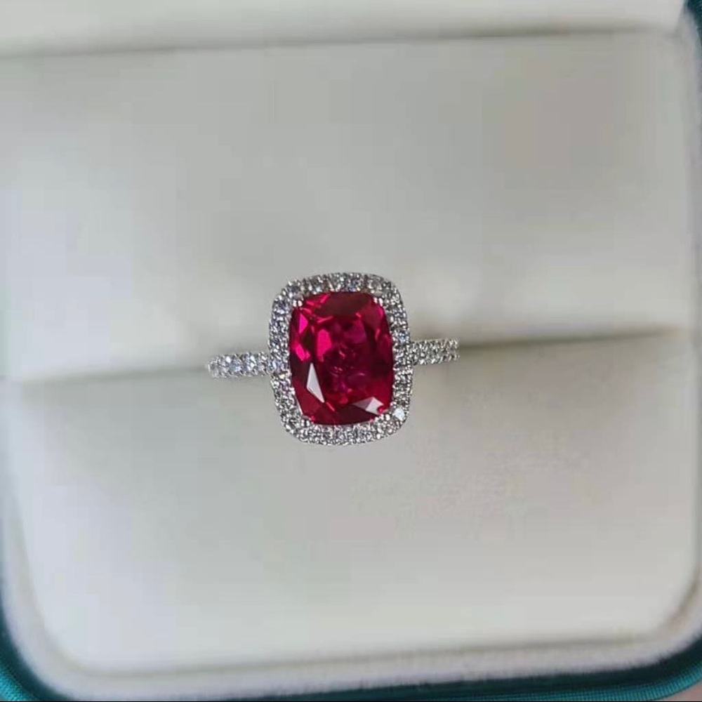 Solid 18k gold 3c cushion lab ruby ring